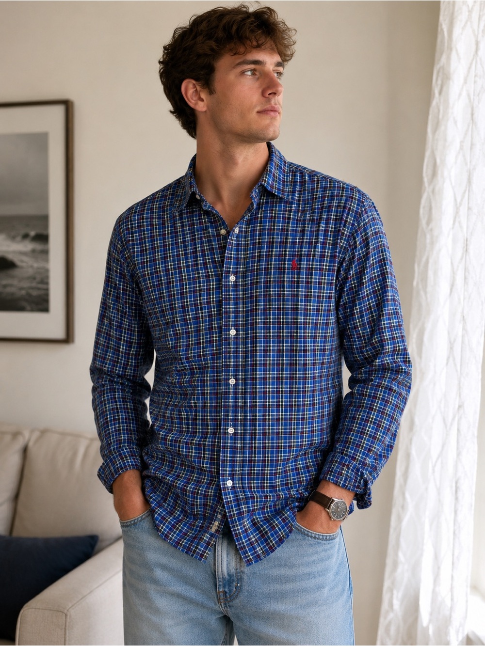 Ralph Lauren Men’s Blue Plaid Button-Down Shirt
